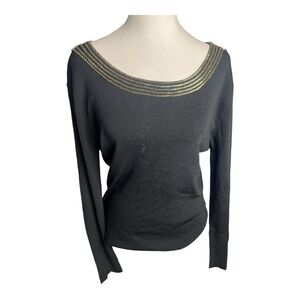 Piano Black Rayon Blend Top With Beaded Neckline Size Medium